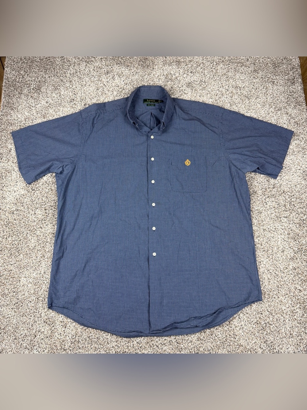 Sz XL Men’s Lauren Ralph Lauren Short Sleeve Button Up Plaid Check Shirt Blue
